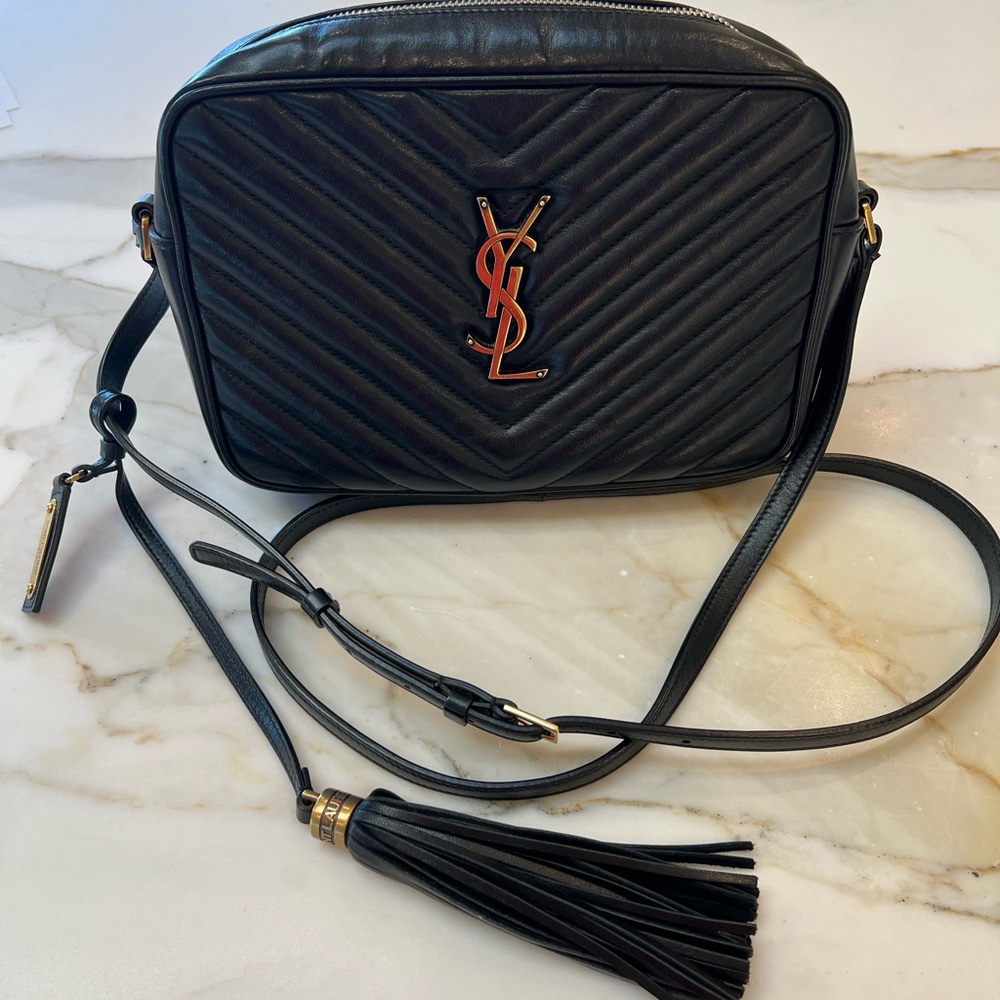 Yves Saint Laurent Black Chevron Crossbody Bag